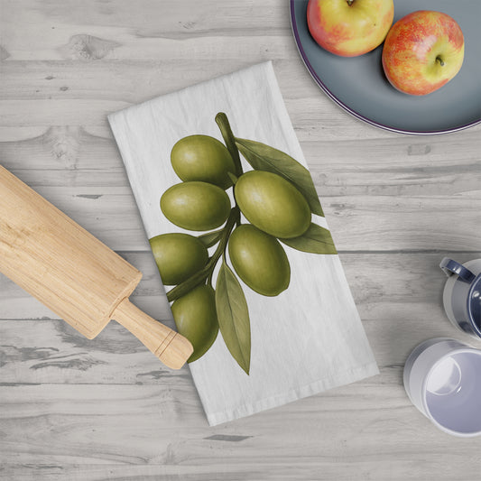 Olive Branch Kitchen Tea Towel Mediterranean Kitchen Decor Minimalist Cotton Dish Towel