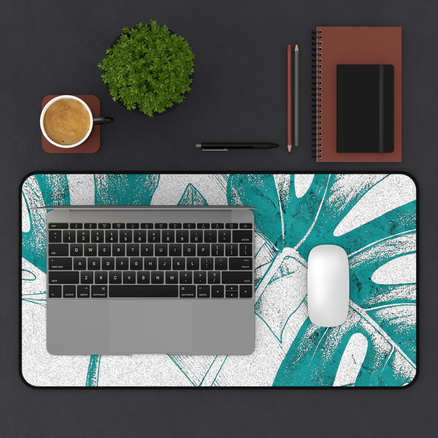Monstera Leaf Deep Aqua Desk Pad