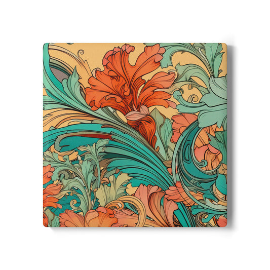 Coral Flourish Ceramic Coaster Botanical Drink Coaster