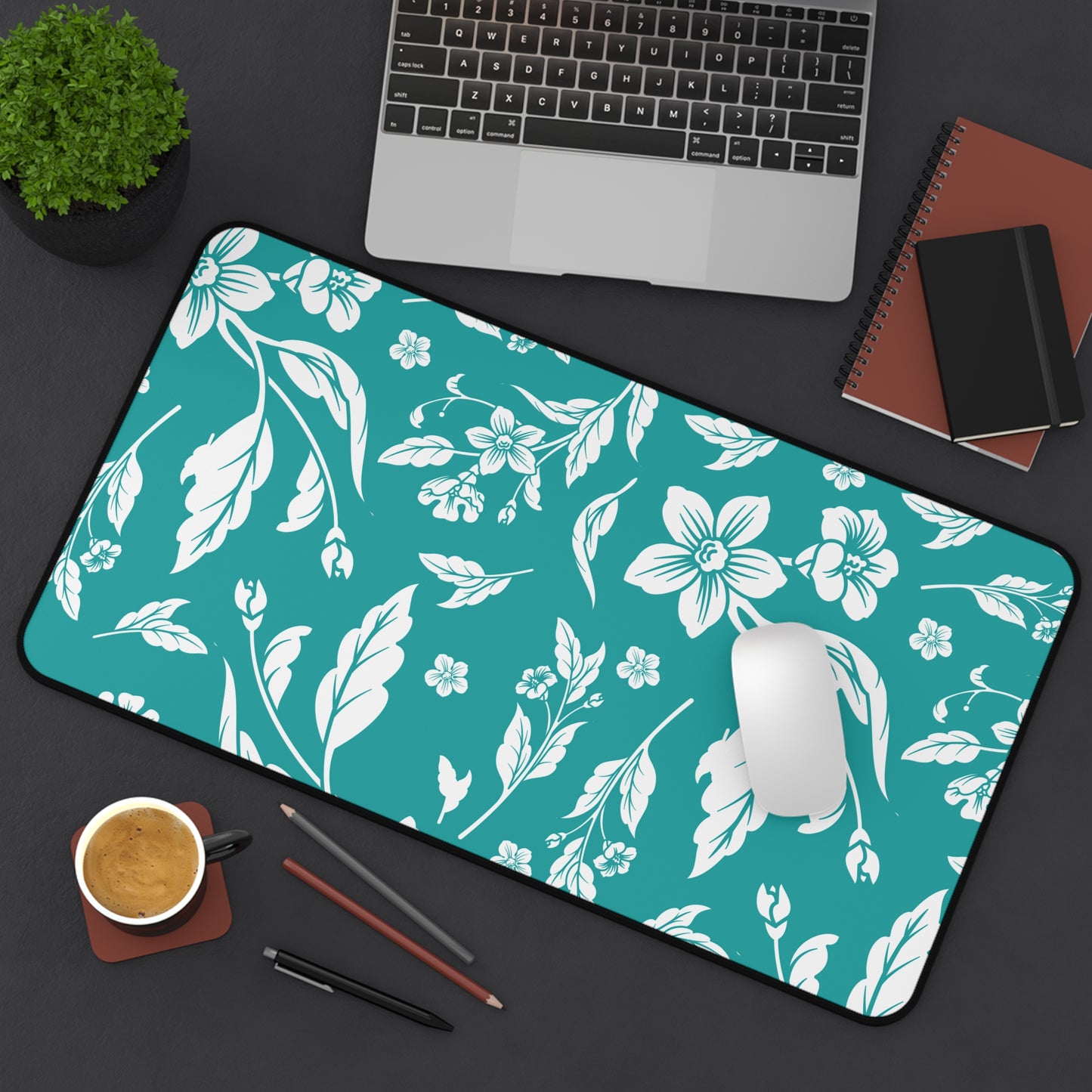 Deep Aqua Floral Desk Pad (12x18, 12x22 or 16x32)