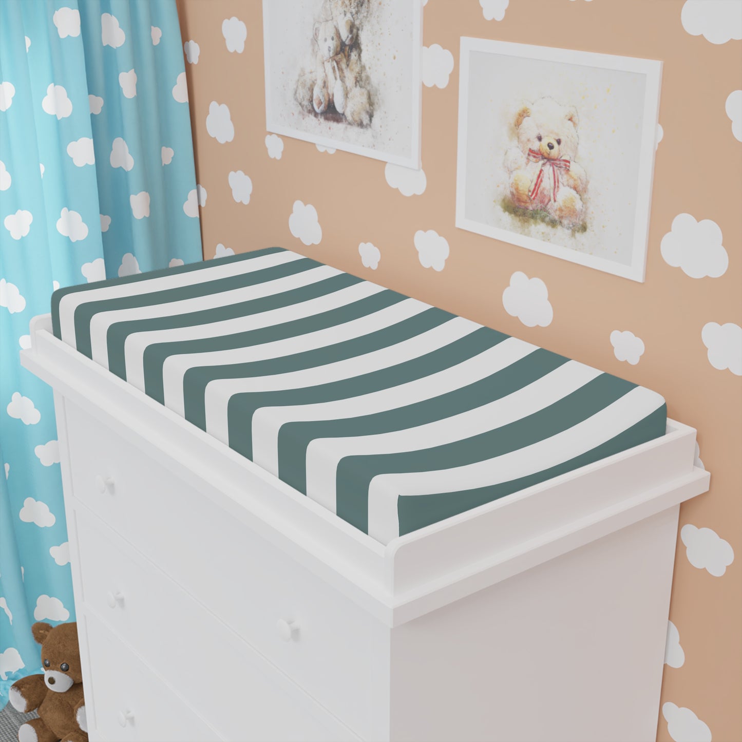 Dusty Blue Stripe Baby Changing Pad Cover Nursery Changing Pad Cover