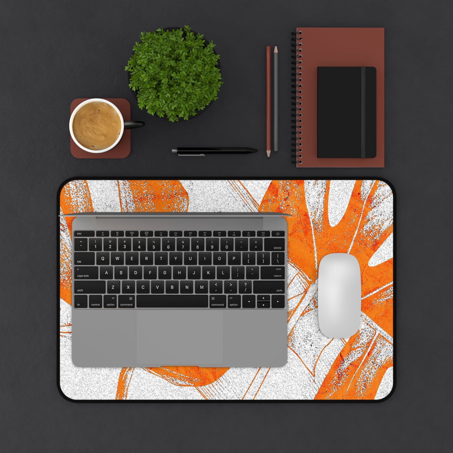 Monstera Leaf Tangerine Desk Pad