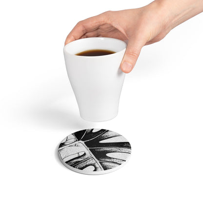 Monstera Leaf Black Ceramic Coaster Botanical Drink Coaster