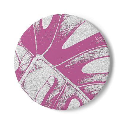 Monstera Leaf Lilac Wine Ceramic Coaster Botanical Drink Coaster