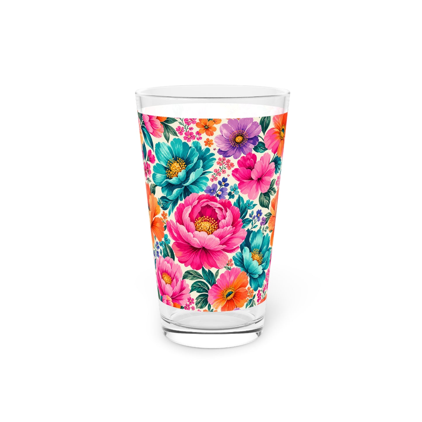 Dreamy Floral Pint Glass 16oz Floral Glassware