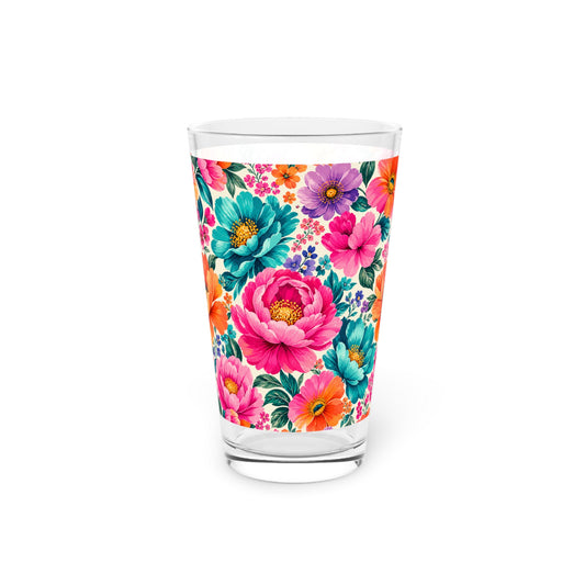 Dreamy Floral Pint Glass 16oz Floral Glassware