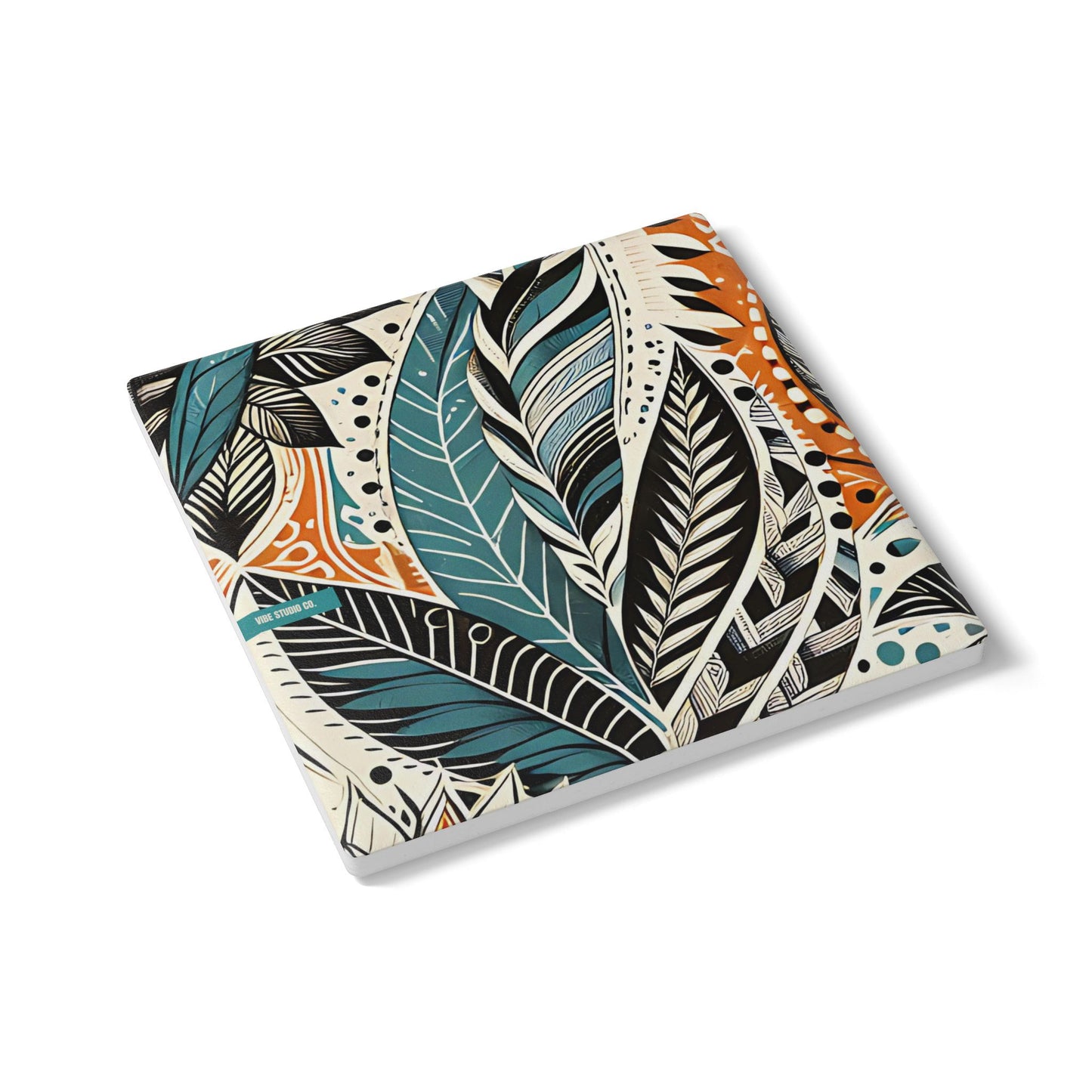 Botanical Leaves Blue Ceramic Coaster Modern Botanical Drink Coaster