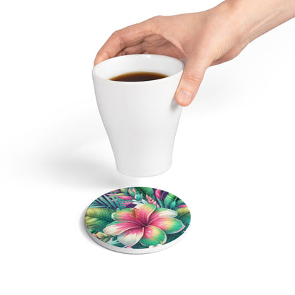 Paradise in Full Bloom Ceramic Coaster Tropical Floral Drink Coaster