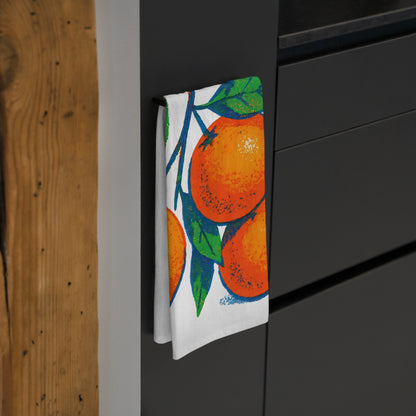 Orange Kitchen Tea Towel Cotton Dish Towel Citrus Fruit Design Decorative Towel
