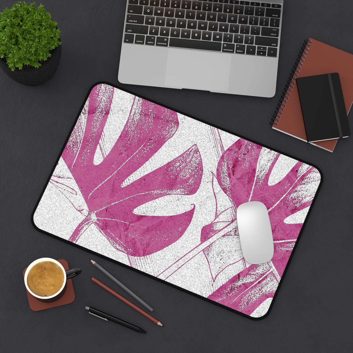 Monstera Leaf Lilac Wine Desk Pad
