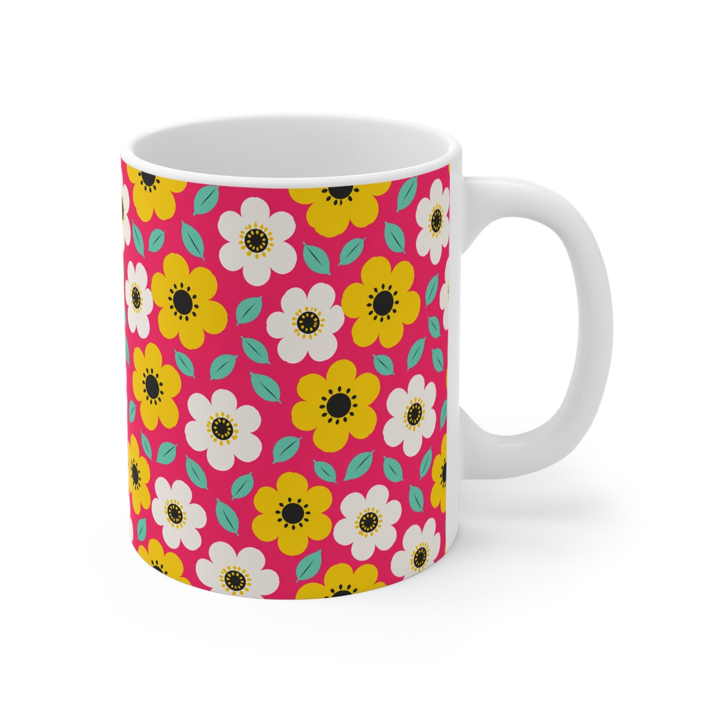Happy Flower Ceramic Coffee Mug 11 oz Retro Daisy Mug