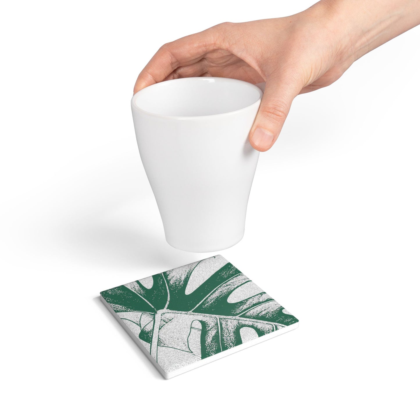 Monstera Leaf Green Ceramic Coaster Botanical Drink Coaster