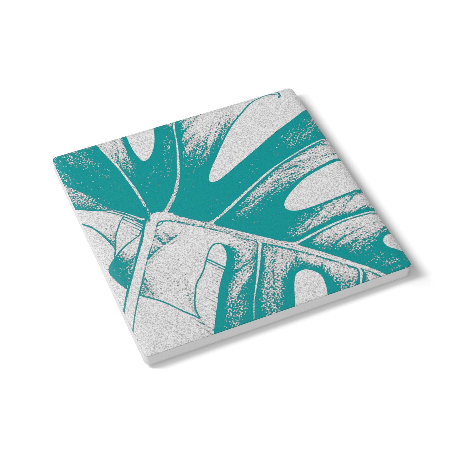 Monstera Leaf Deep Aqua Ceramic Coaster Botanical Drink Coaster