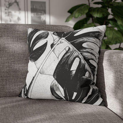 Monstera Leaf Black Canvas Pillow Cover 20x20