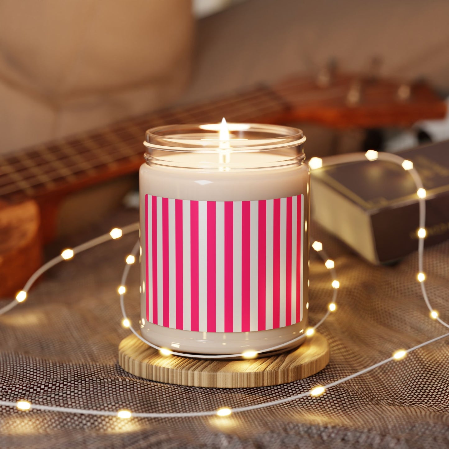 Pink Stripe 9oz Soy Candle Pink Striped Decor Candle