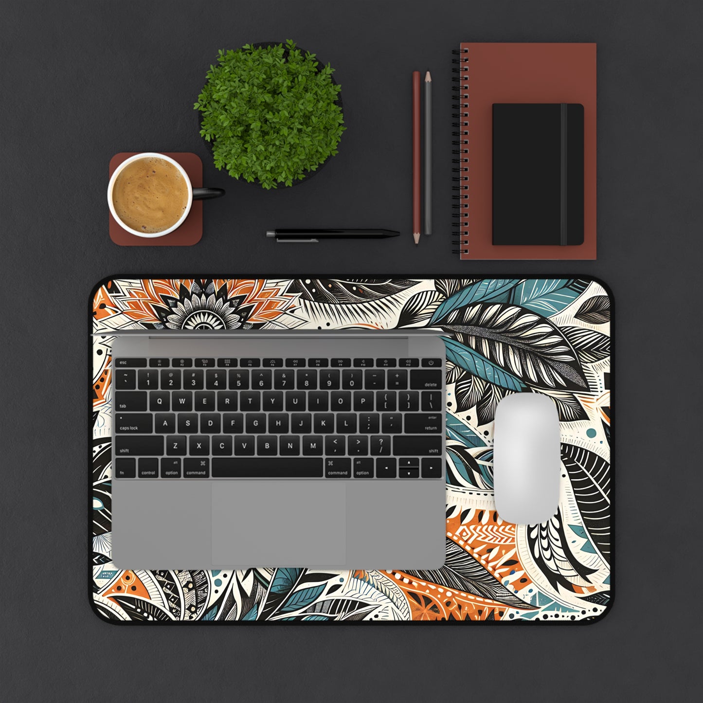 Botanical Leaves Blue Desk Pad
