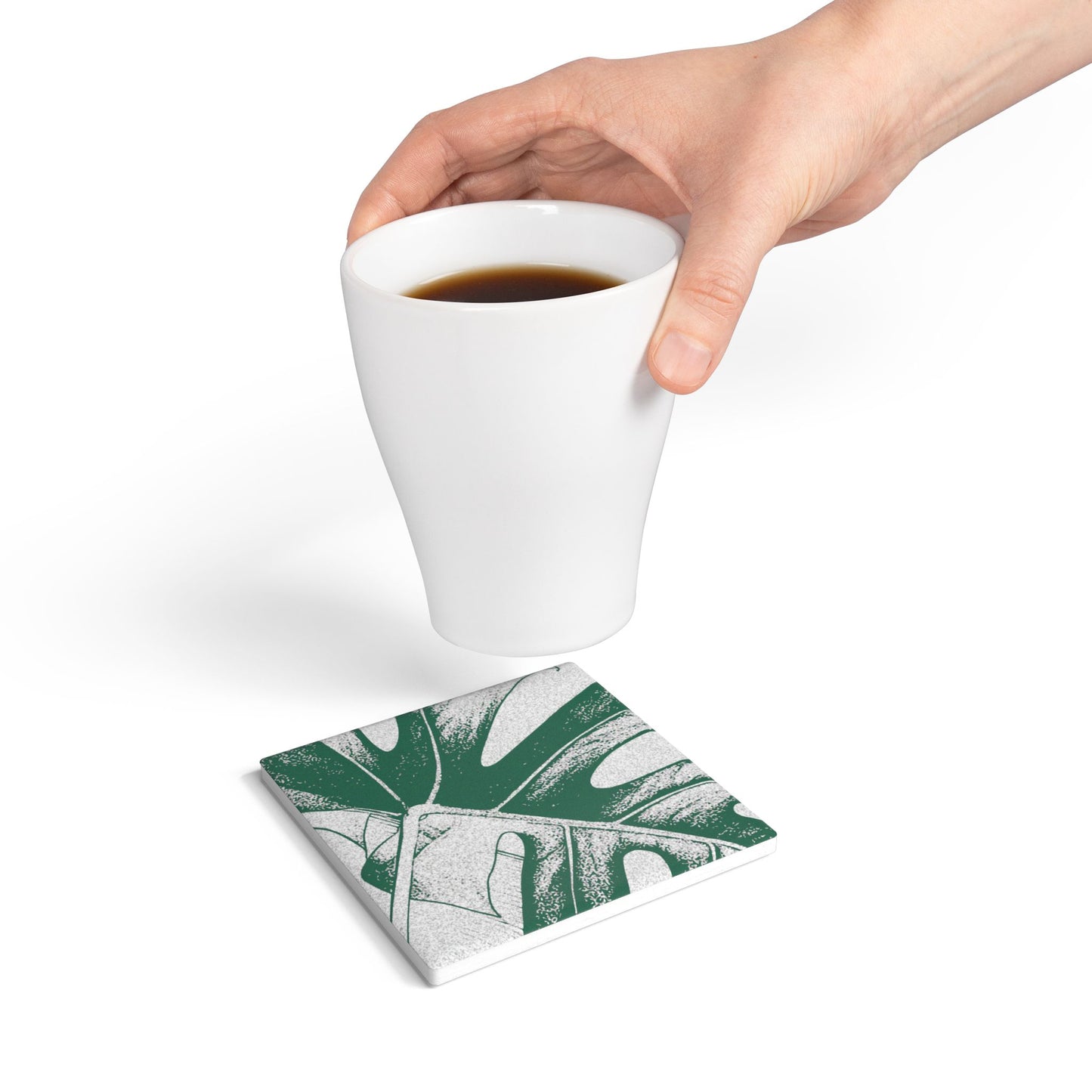 Monstera Leaf Green Ceramic Coaster Botanical Drink Coaster