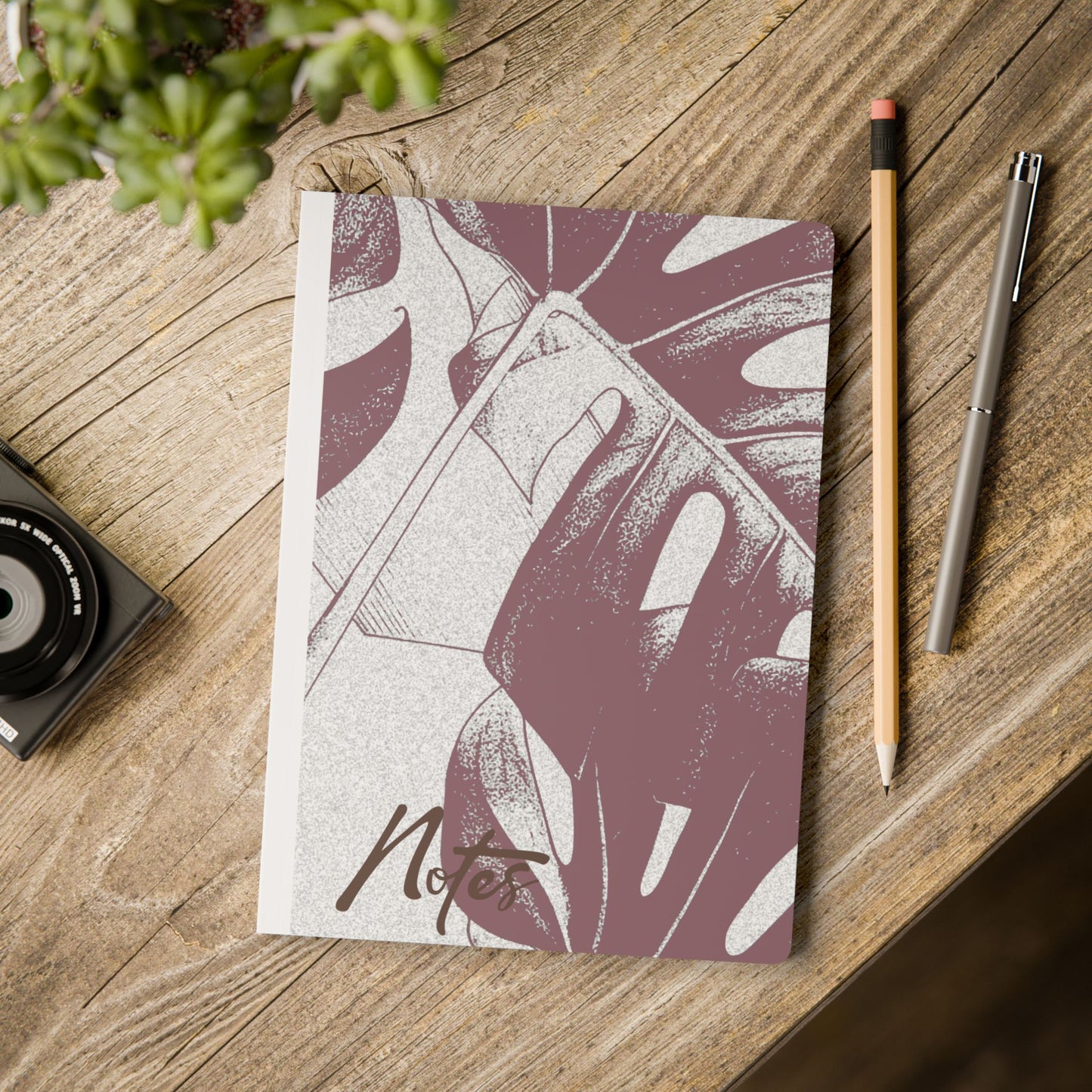 Monstera Leaf Mauve and Cream A5 Lined Journal