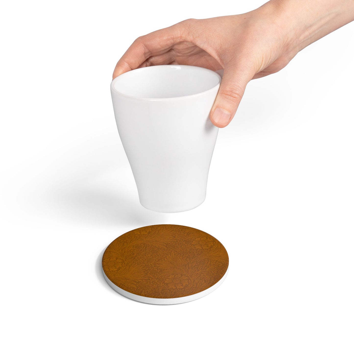 Saddle Tan Ceramic Coaster Tonal Botanical Drink Coaster