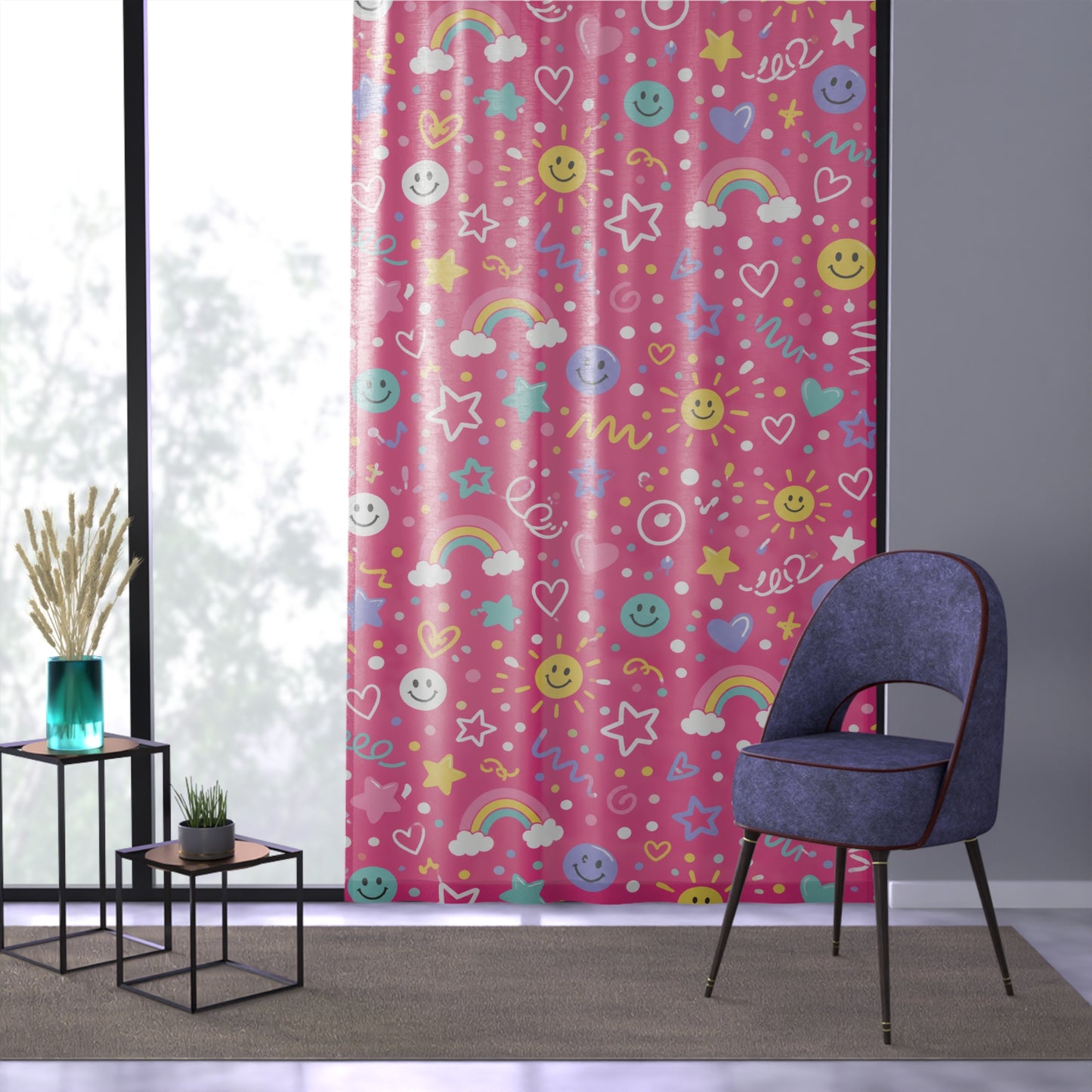 Pink Pop Sheer Curtain Panel 50 x 84 Pink Window Curtain