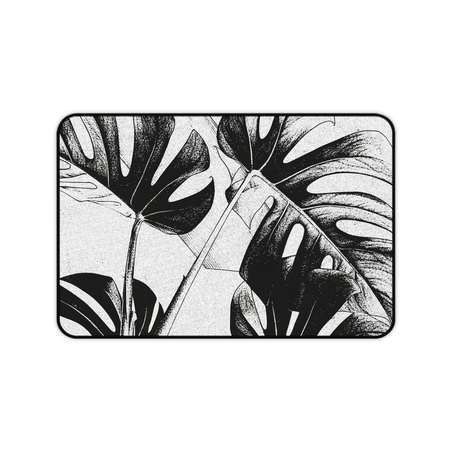 Monstera Leaf Black White Desk Pad