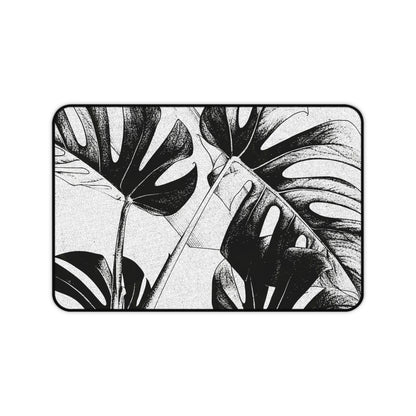 Monstera Leaf Black White Desk Pad