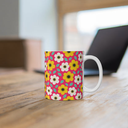 Happy Flower Ceramic Coffee Mug 11 oz Retro Daisy Mug