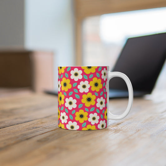 Happy Flower Ceramic Coffee Mug 11 oz Retro Daisy Mug