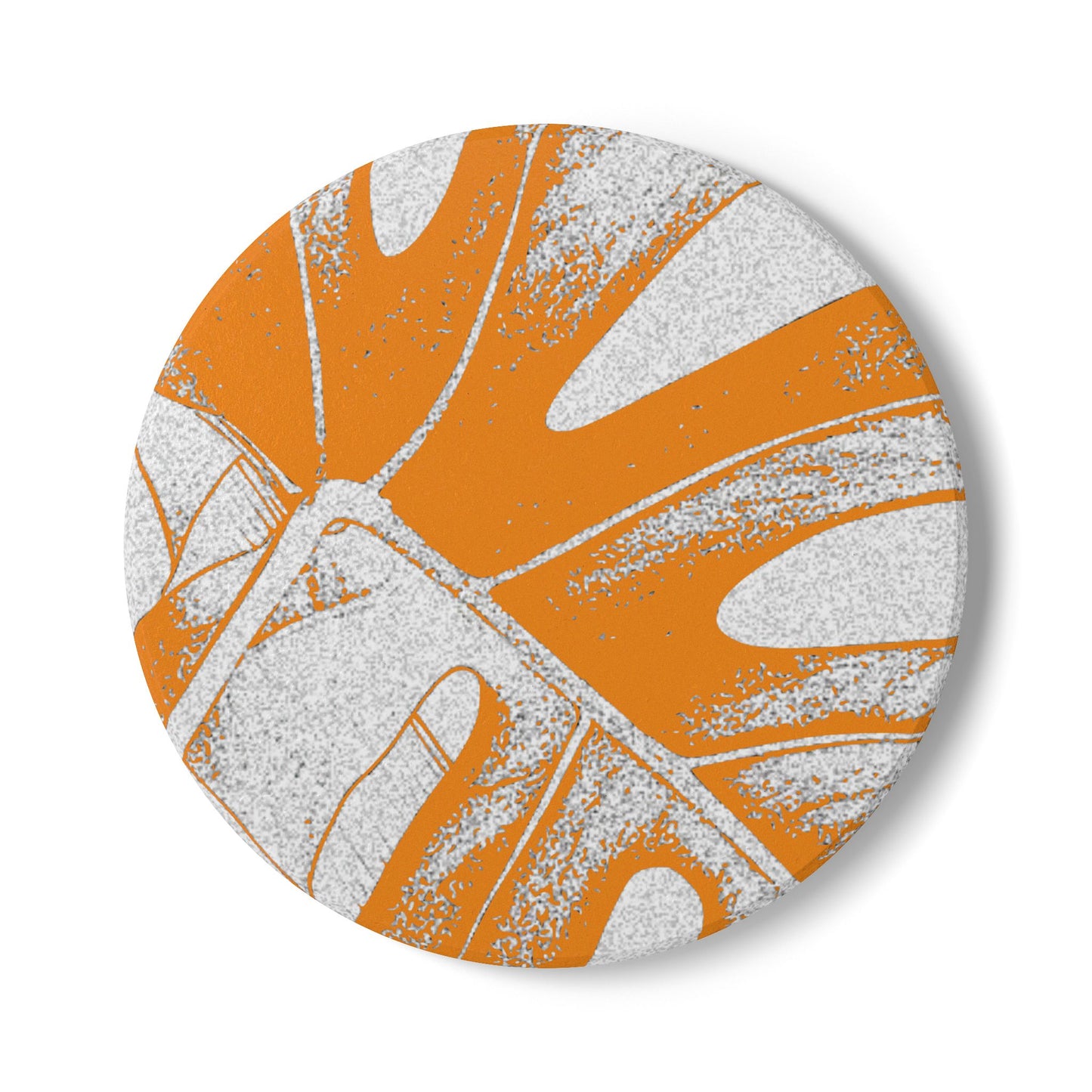 Monstera Leaf Tangerine Ceramic Coaster Botanical Drink Coaster