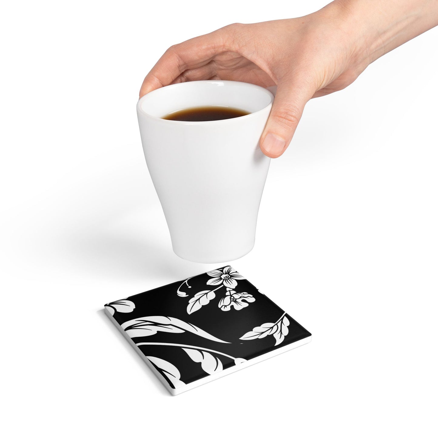 Black Floral Ceramic Coaster Coordinated Collection