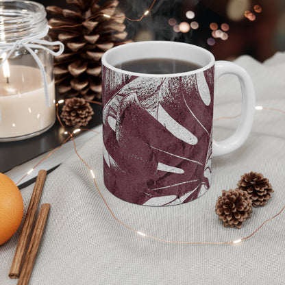 Monstera Leaf Mauve and White Mug