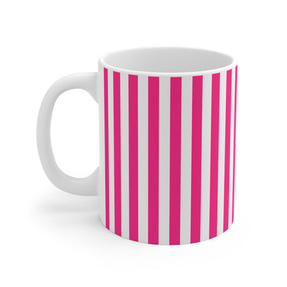 Pink Stripe Ceramic Coffee Mug 11 oz Striped Mug