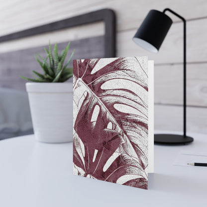 Monstera Leaf Mauve and White Note Card