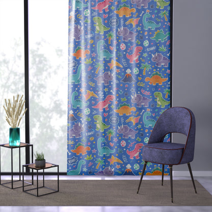 Blue Dino Sheer Curtain Panel 50 x 84 Dinosaur Window Curtain