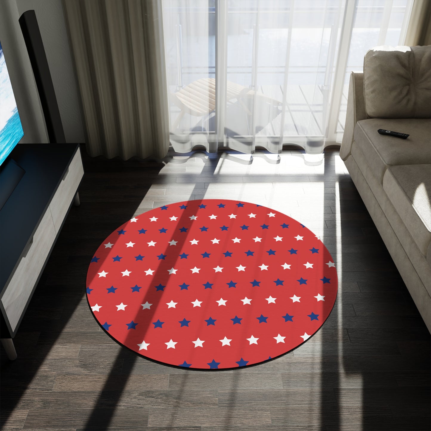 Red, White and Blue Stars Round Rug 60 Inch Patriotic Area Rug