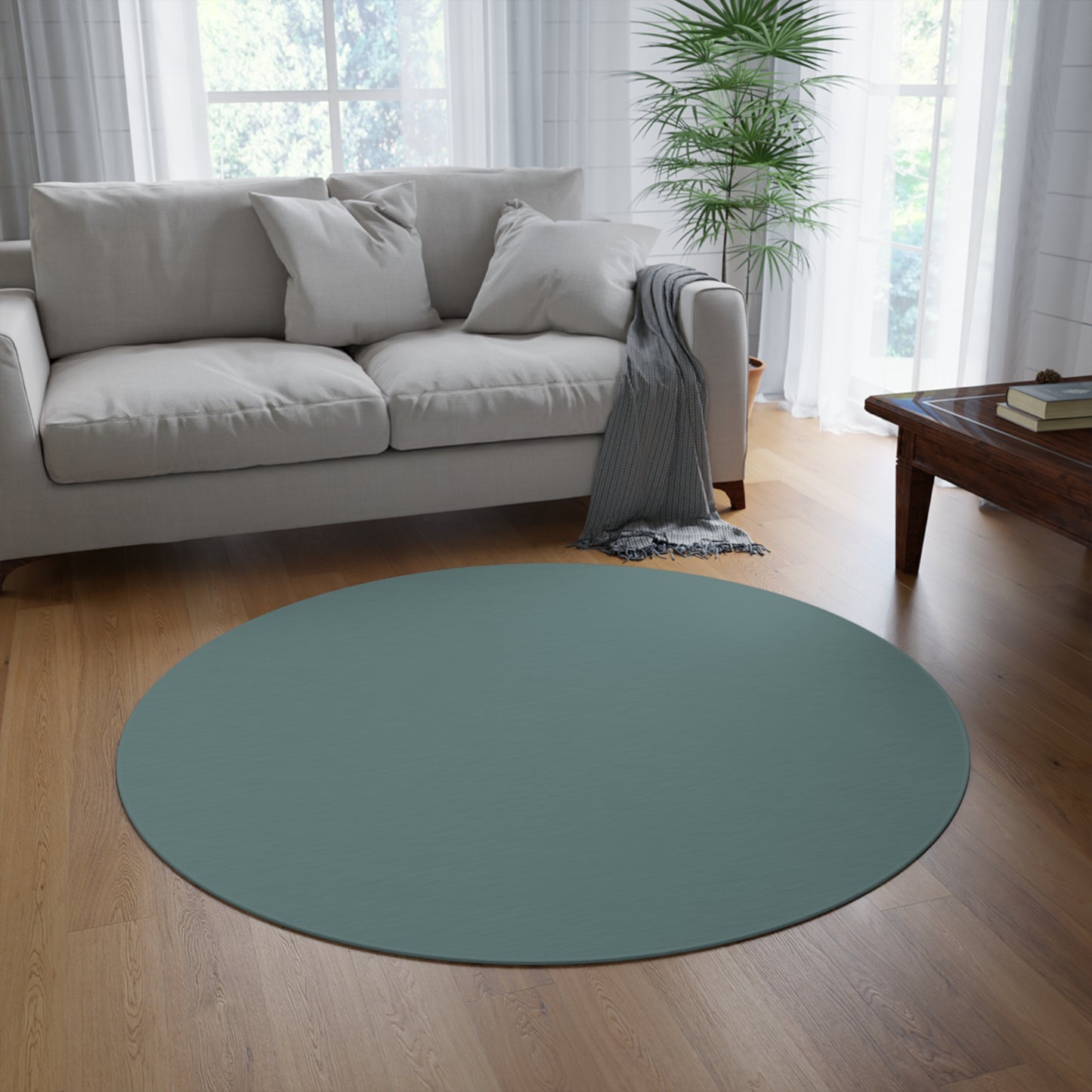 Dusty Blue Coordinated Round Rug 60 Inch Floor Rug Minimal Home Decor Living Room Rug