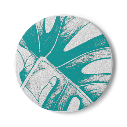 Monstera Leaf Deep Aqua Ceramic Coaster Botanical Drink Coaster