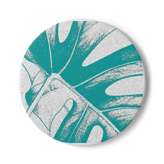 Monstera Leaf Deep Aqua Ceramic Coaster Botanical Drink Coaster