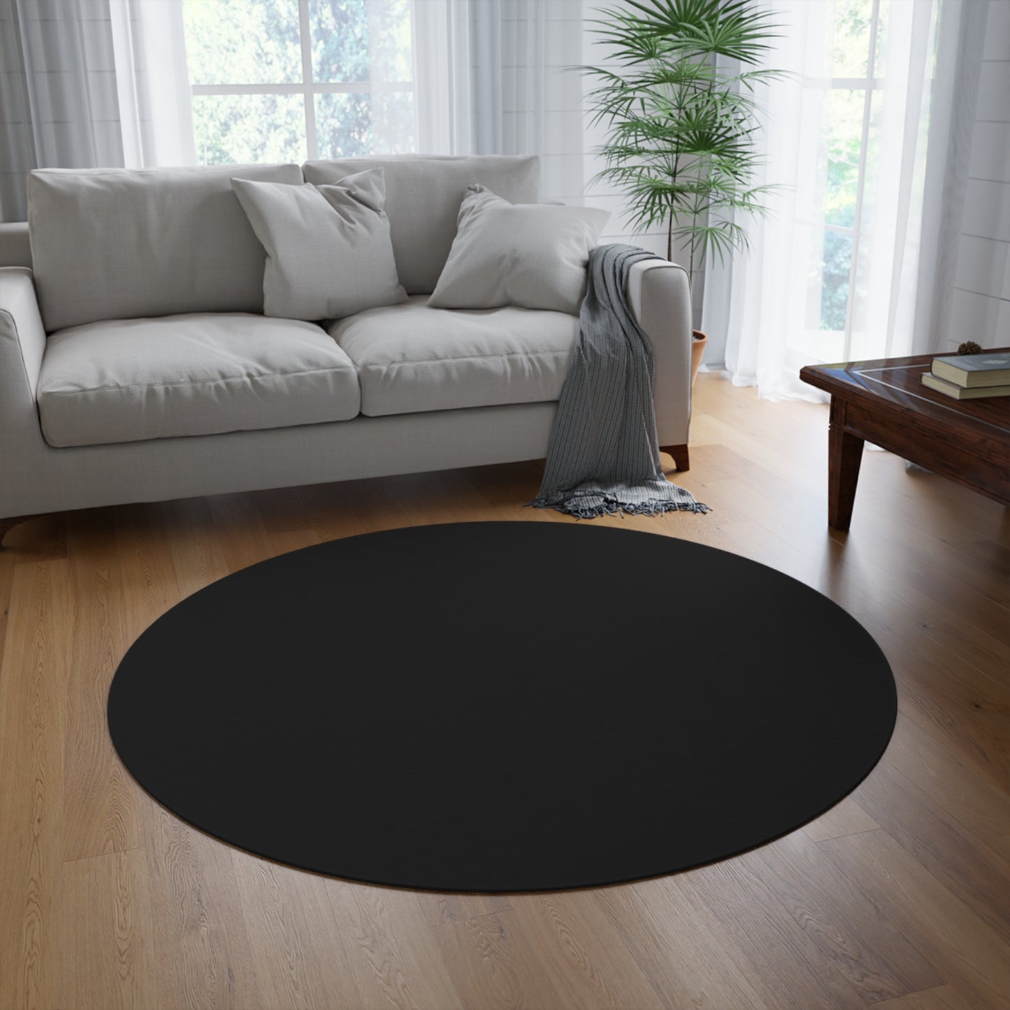 Black Coordinated Round Rug 60 Inch Floor Rug Minimal Home Decor Living Room Rug