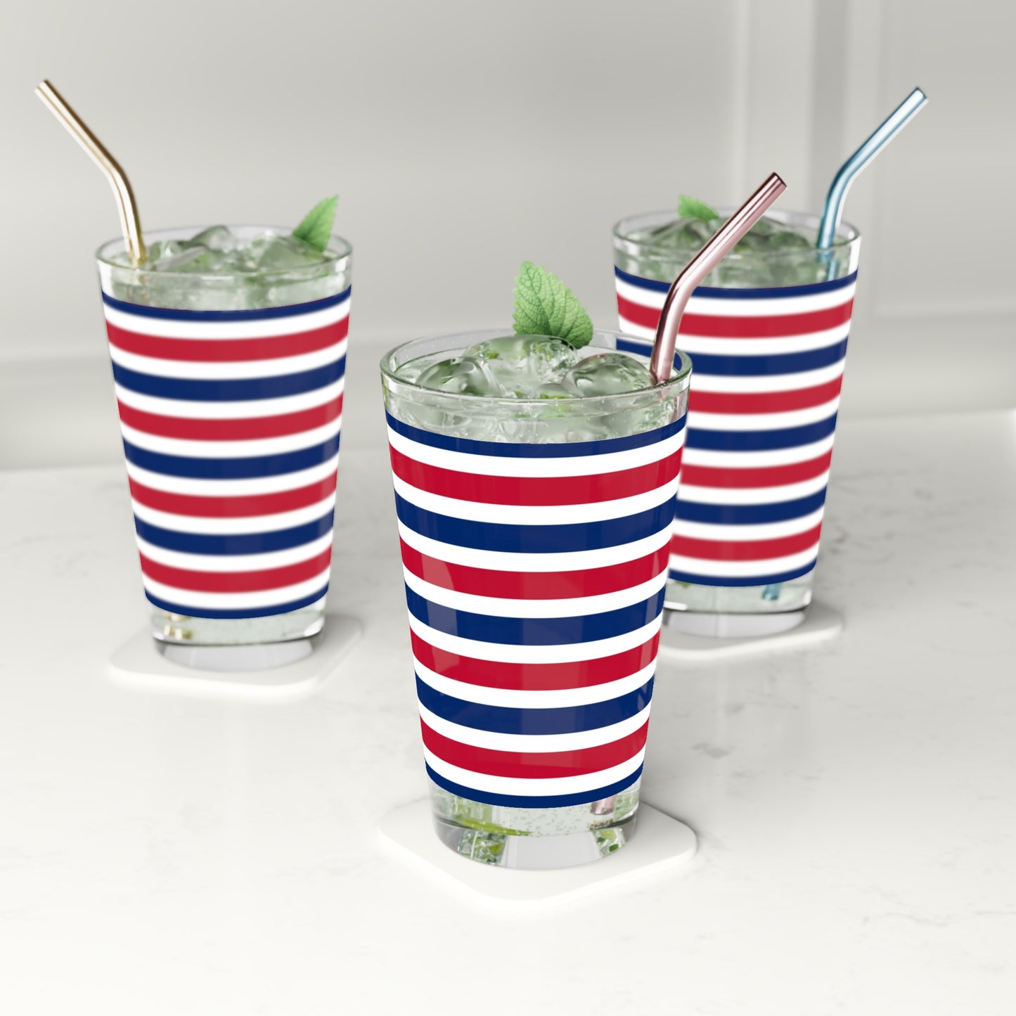Red, White and Blue Stripe Pint Glass, 16oz
