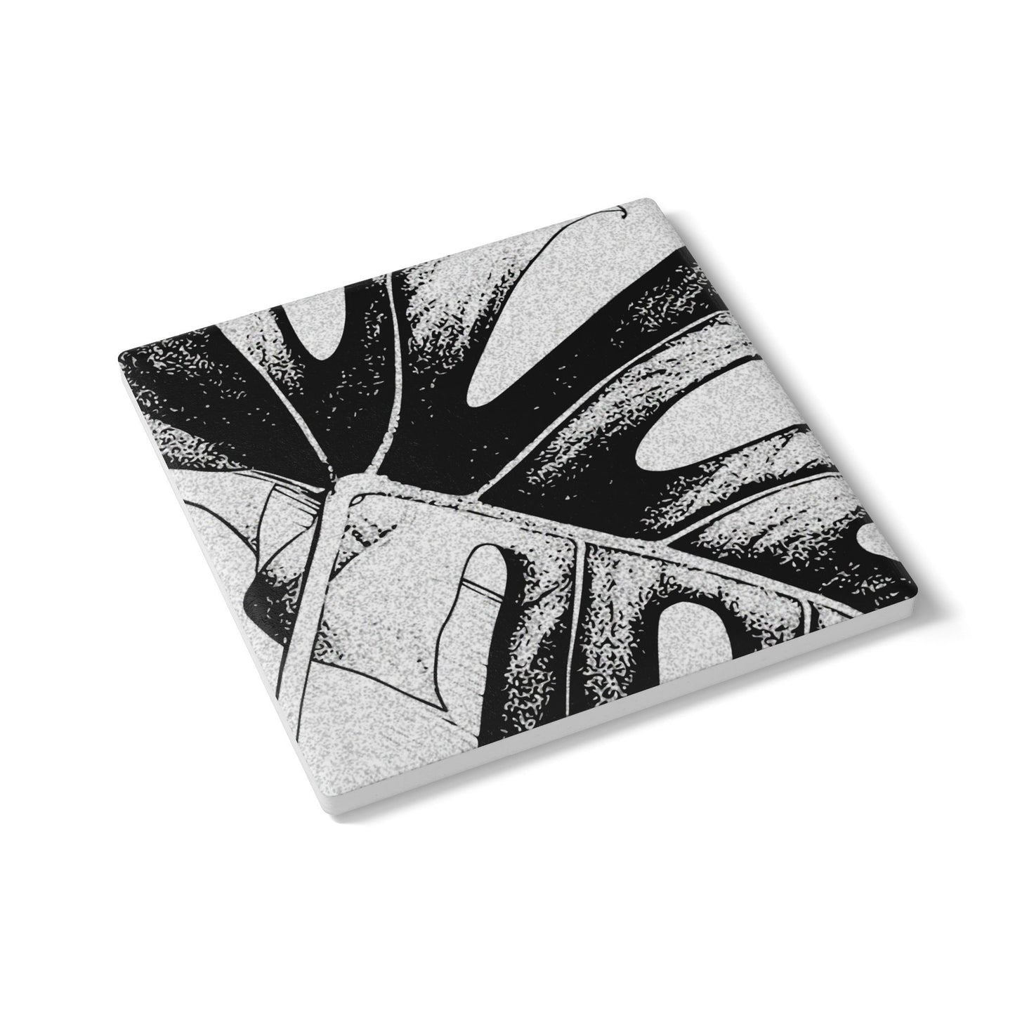 Monstera Leaf Black Ceramic Coaster Botanical Drink Coaster