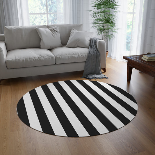 Black Stripe Round 60 Inch Rug