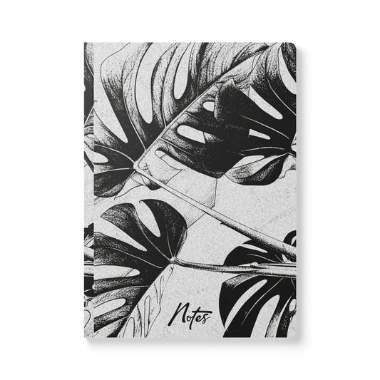 Monstera Leaf Black White A5 Lined Journal