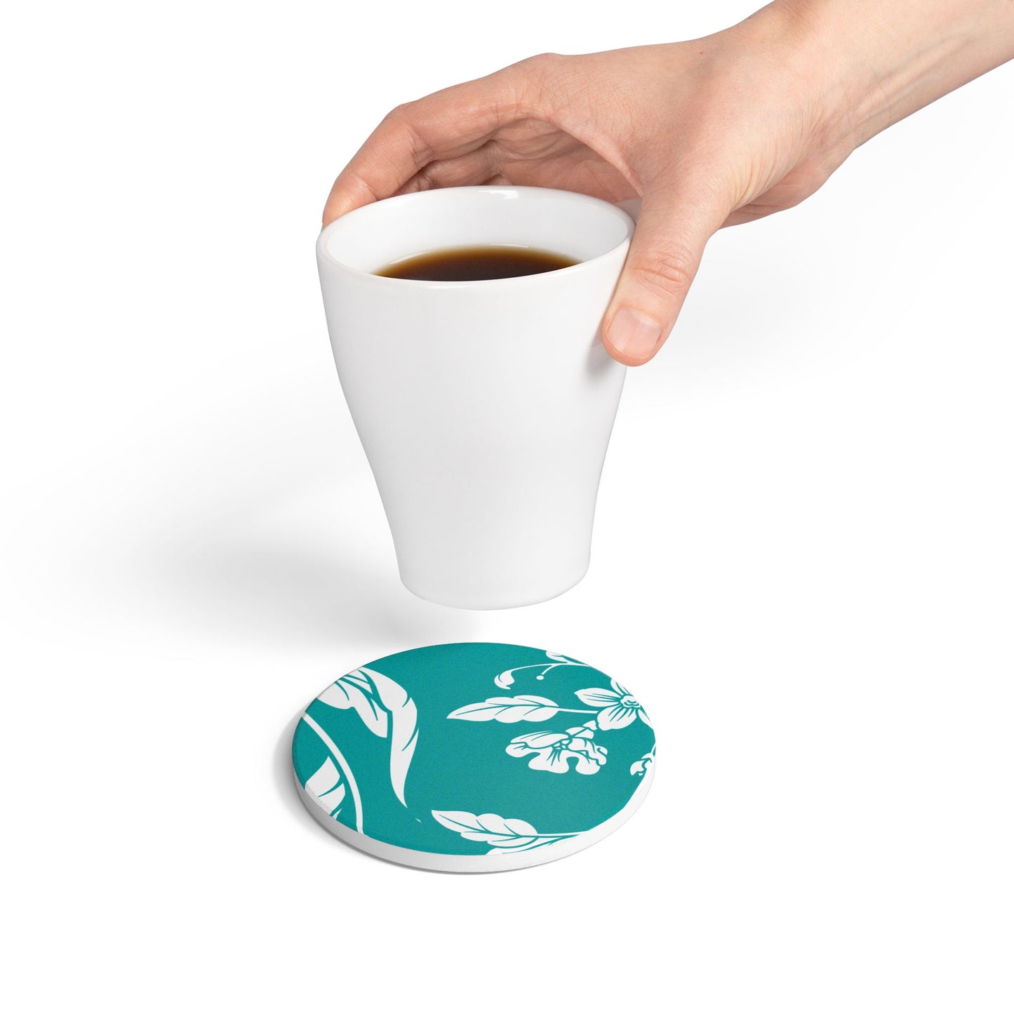 Deep Aqua Floral Ceramic Coaster Coordinated Collection