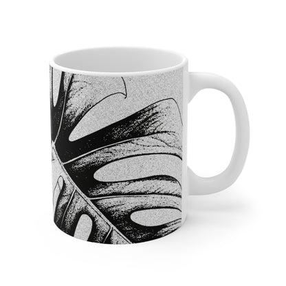Monstera Leaf Black White Mug
