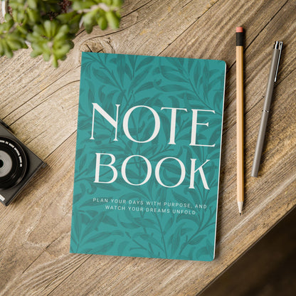 Deep Aqua Leaves A5 Lined Journal Minimal Botanical Notebook | Coordinated Collection