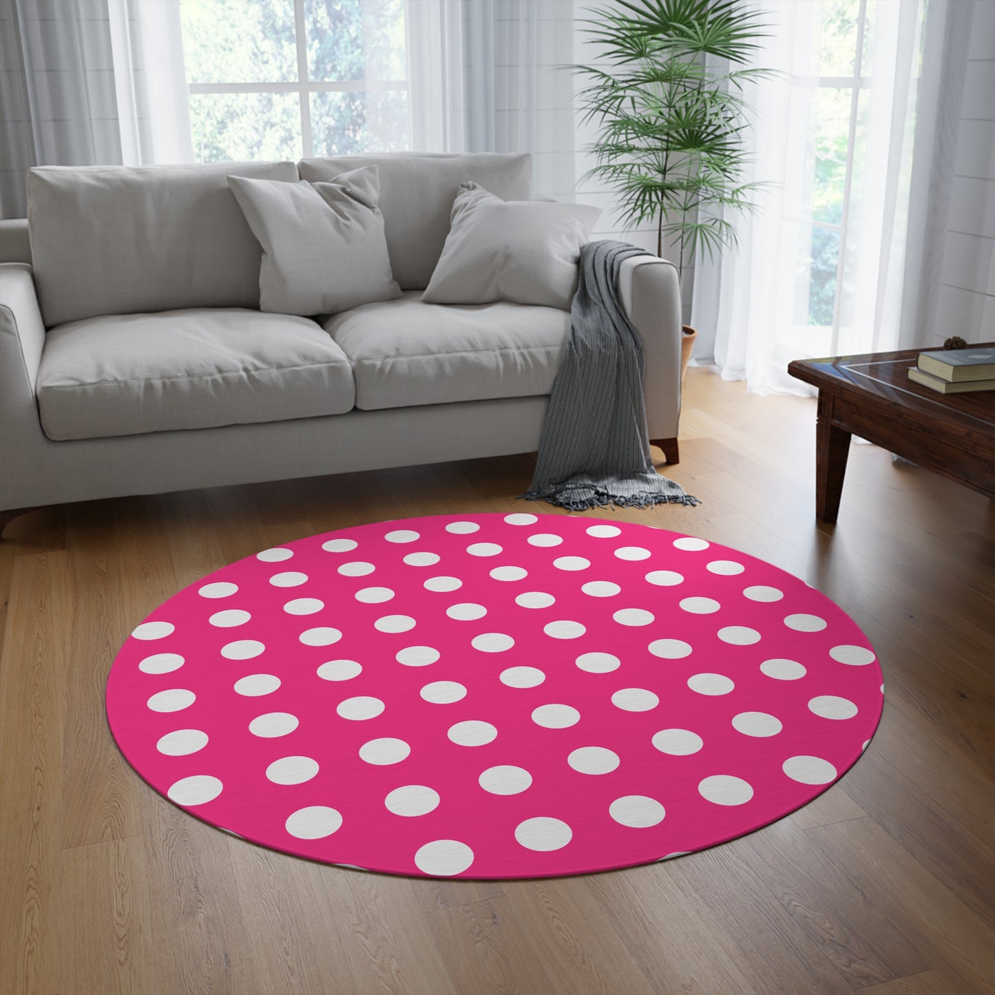 Pink Polka Dot Round Rug 60 Inch Pink and White Area Rug Cute Aesthetic Room Decor