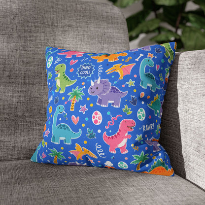 Blue Dino Pillow Cover 14x14
