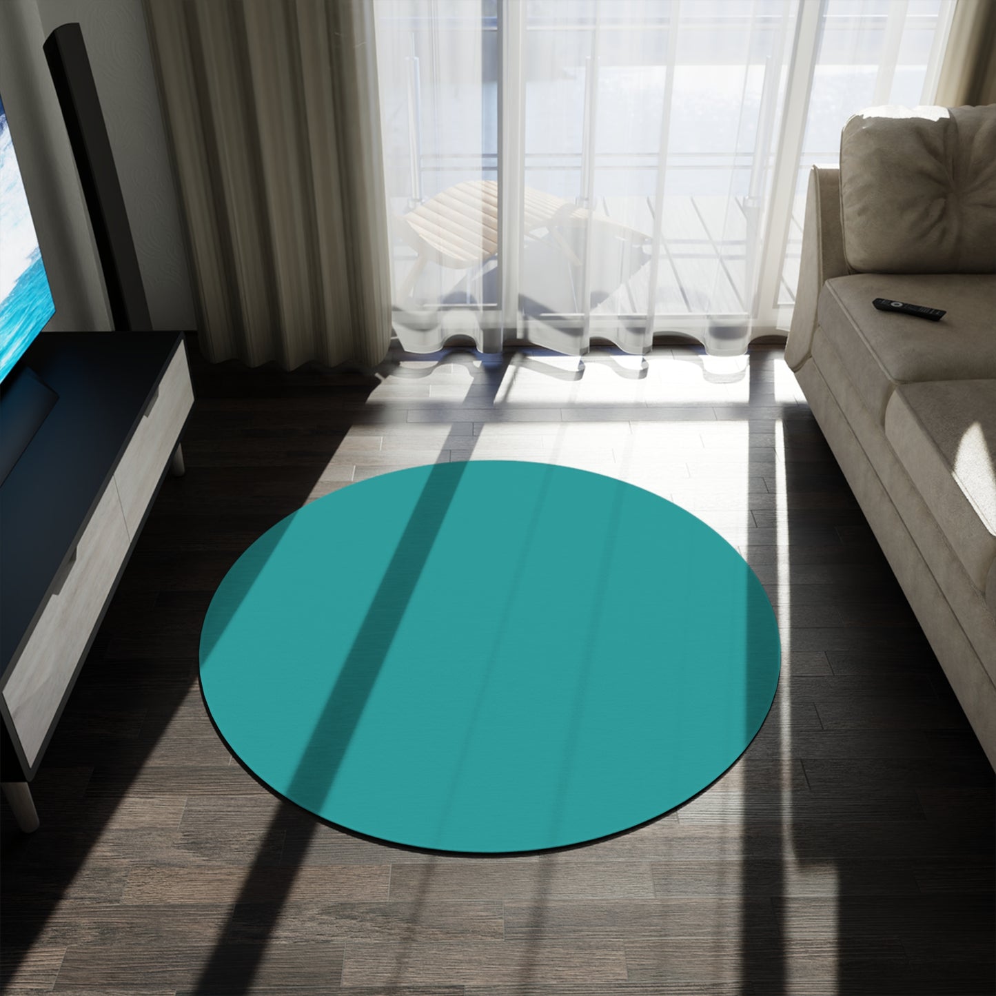 Deep Aqua Coordinated Round Rug 60 Inch Floor Rug Minimal Home Decor Living Room Rug