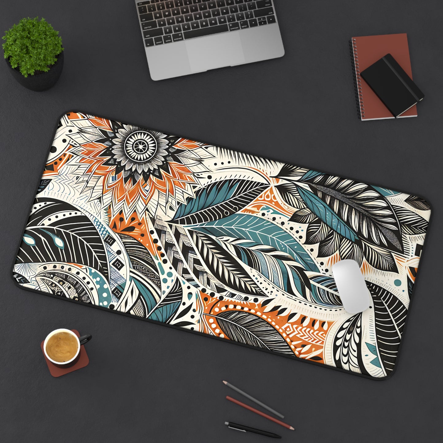 Botanical Leaves Blue Desk Pad